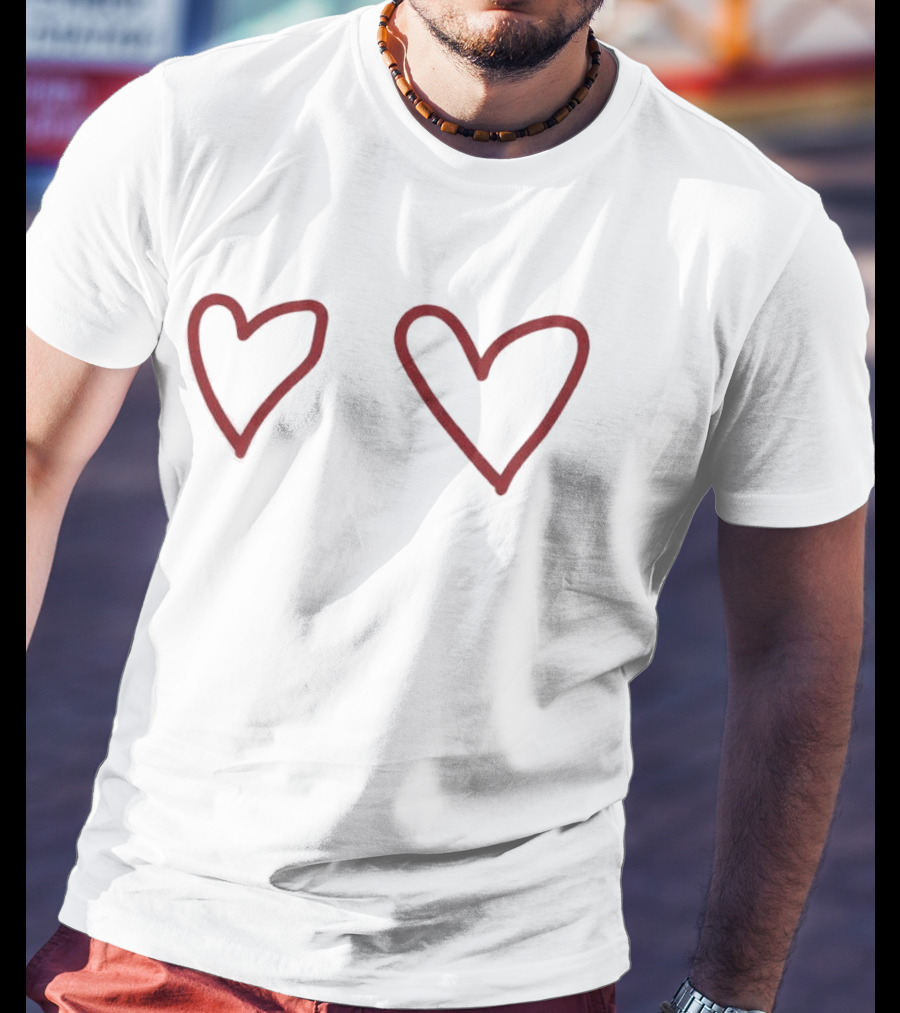 Sabrina Carpenter Double Heart Outlined Red Sketch T-Shirt