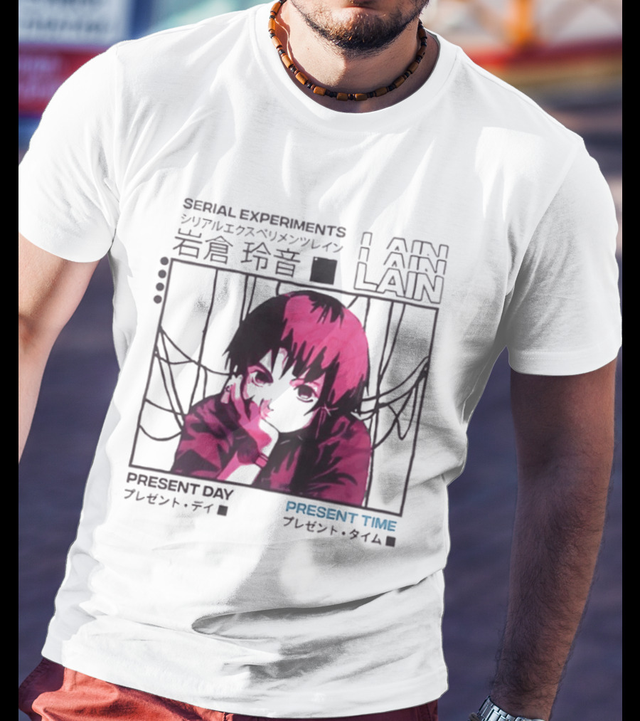 Serial Experiments Lain Present Day Present Time Japanese Text Retro Aesthetic T-Shirt