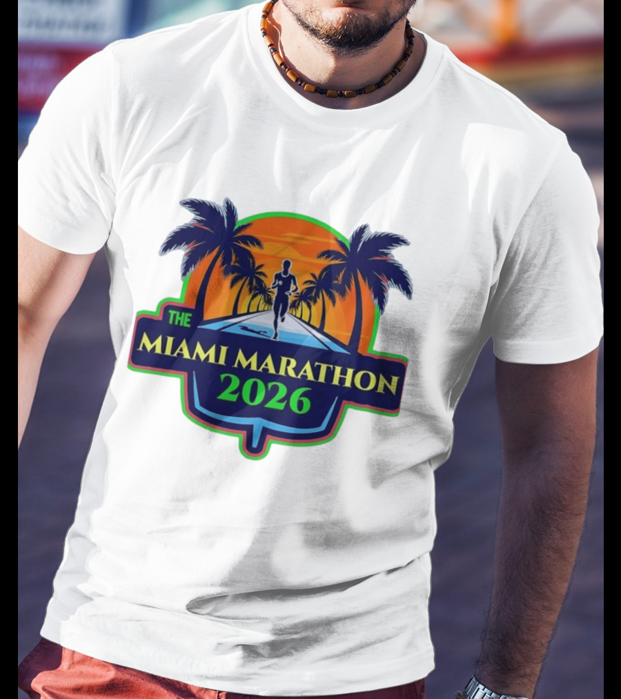 The Miami Marathon 2026 Palm Trees Sunset Runner T-Shirt