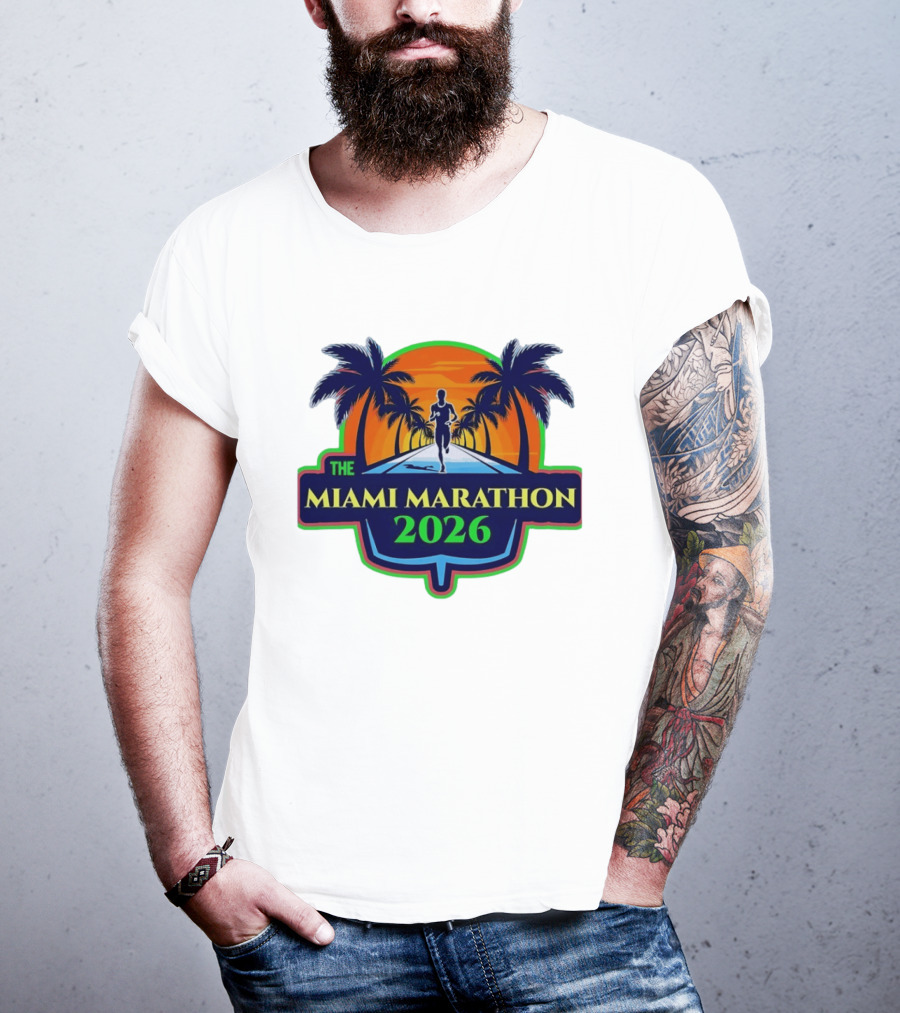 The Miami Marathon 2026 Palm Trees Sunset Runner T-Shirt