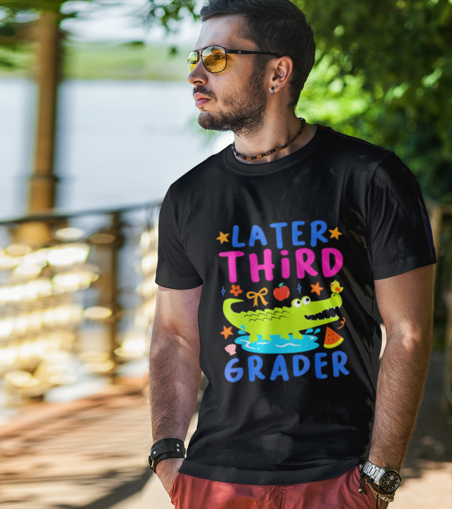 Later Gator Alligator Third Grader Fun Elements Stars Bow Apple T-Shirt
