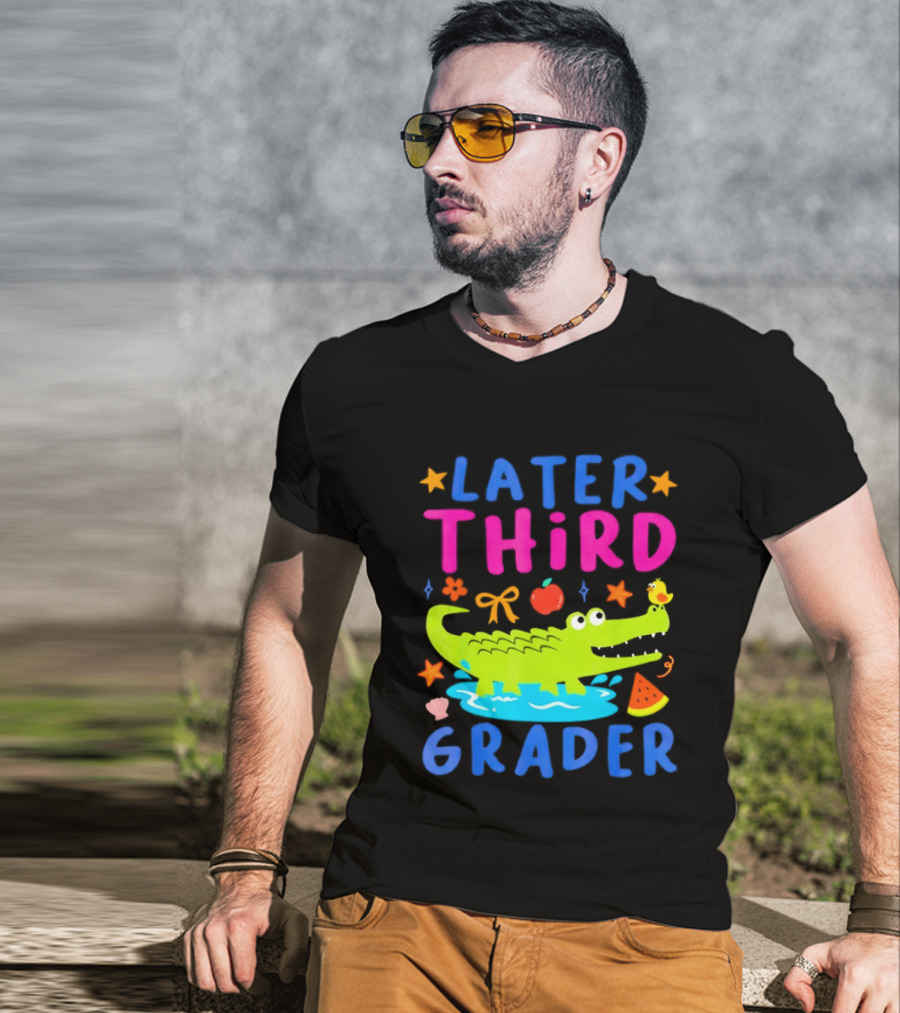 Later Gator Alligator Third Grader Fun Elements Stars Bow Apple T-Shirt