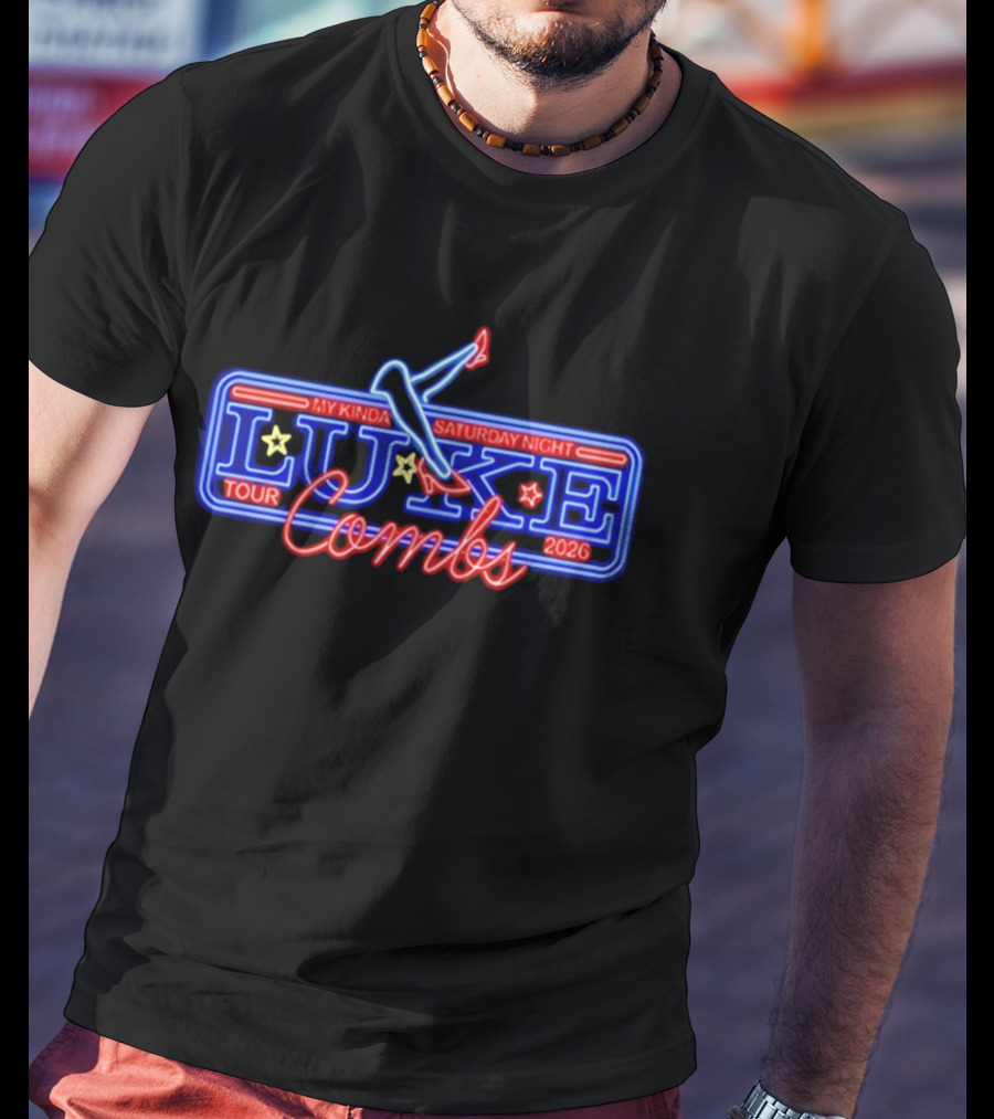 Luke Combs My Kinda Saturday Night Tour 2026 Neon Retro Star T-Shirt