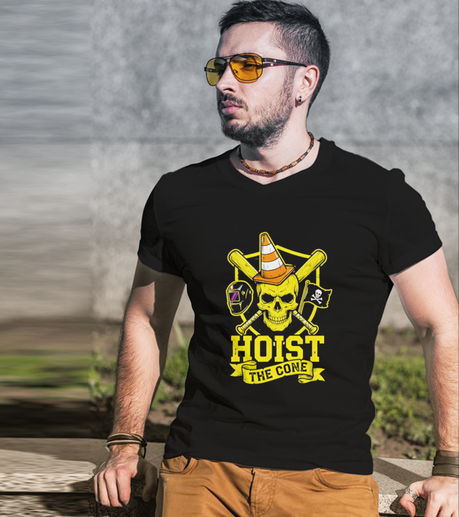 Hoist The Cone Pirate Skull Traffic Cone Baseball Crossbones T-Shirt