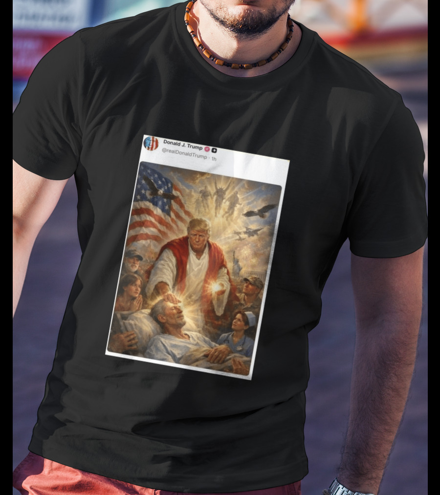 Pope Leo XIV President Trump Jesus Christ 2026 American Flag Healing T-Shirt