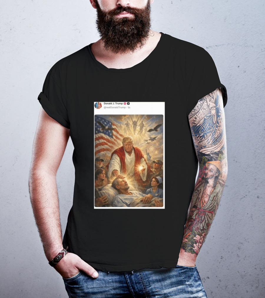 Pope Leo XIV President Trump Jesus Christ 2026 American Flag Healing T-Shirt