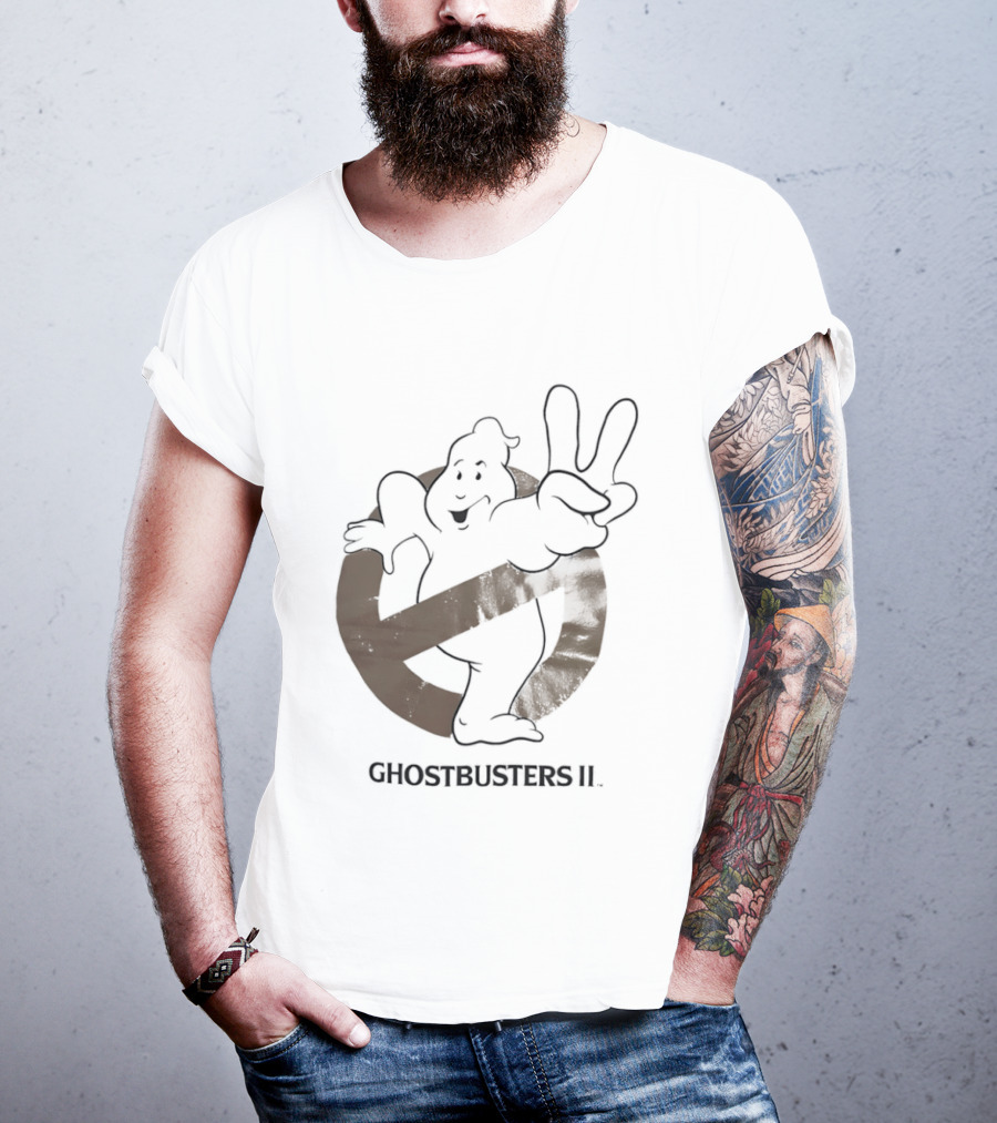 Ghostbusters II Classic Movie Logo With Peace Sign Ghost T-Shirt