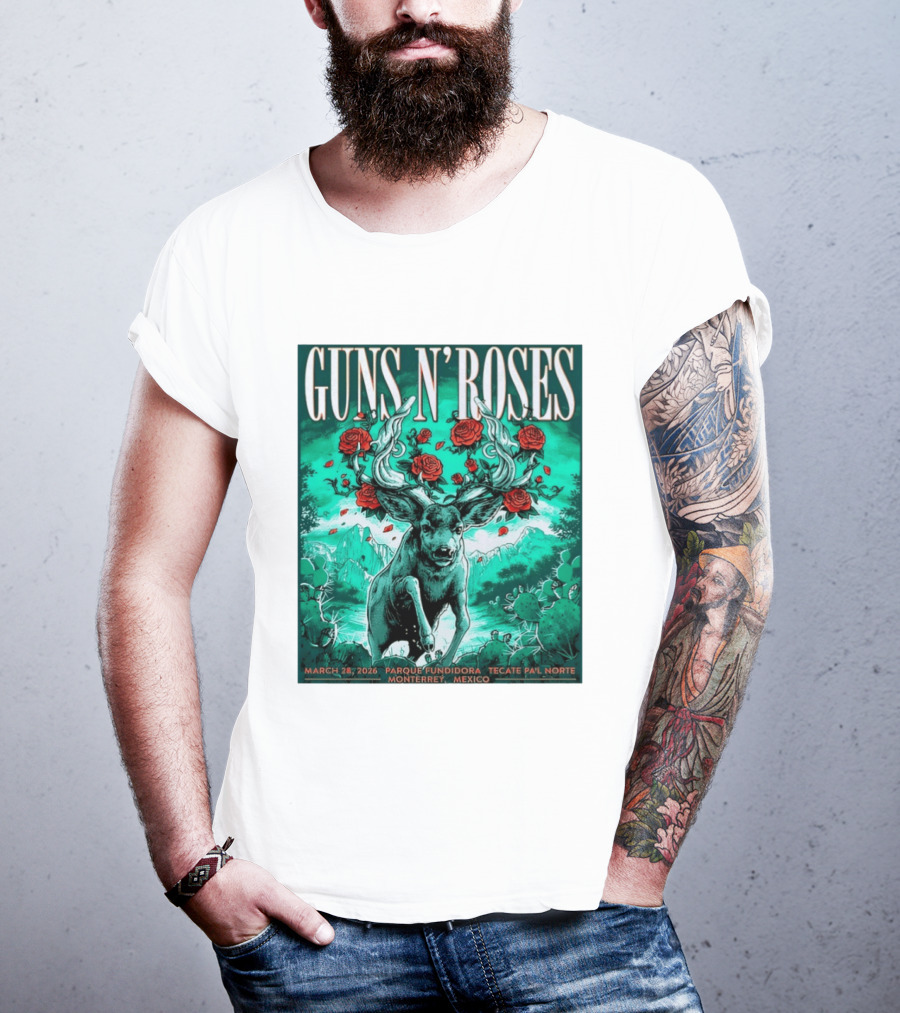 Guns N' Roses Monterrey March 28 2026 Tecate Pa'l Norte Parque Fundidora T-Shirt