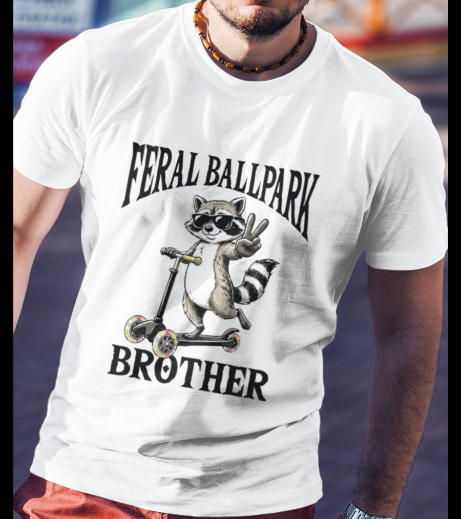 Feral Ballpark Brother Raccoon On Scooter With Peace Sign T-Shirt