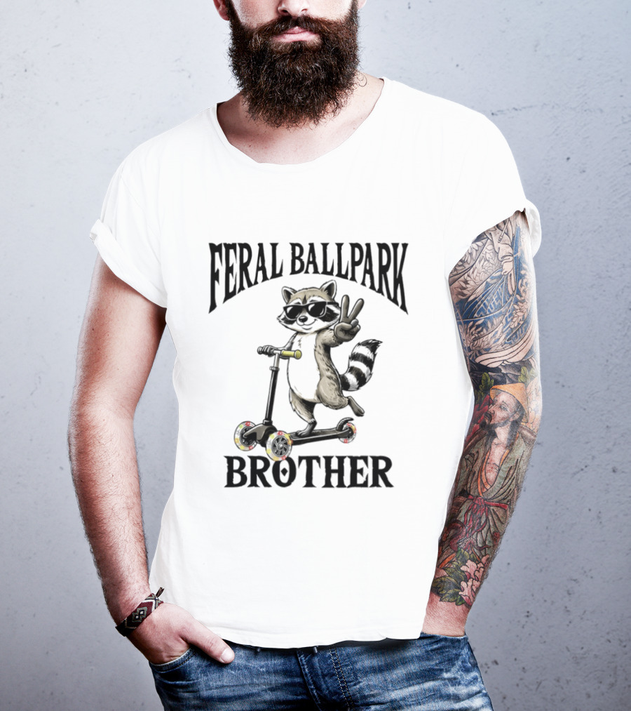 Feral Ballpark Brother Raccoon On Scooter With Peace Sign T-Shirt