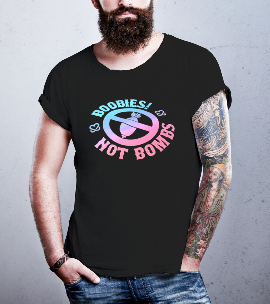 Boobies Not Bombs Peace Symbol Pastel Colors Clouds T-Shirt
