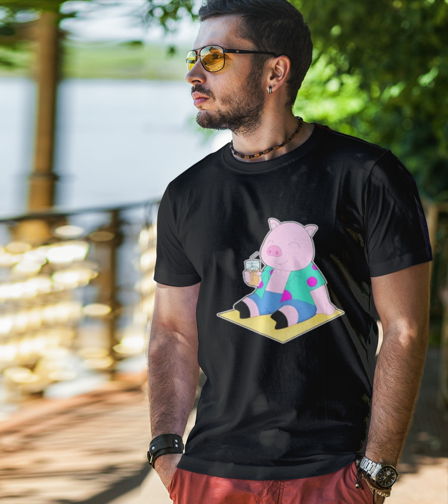 Pig Beach Beverage Summer Relaxation Fun T-Shirt