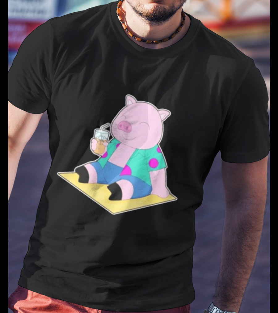 Pig Beach Beverage Summer Relaxation Fun T-Shirt