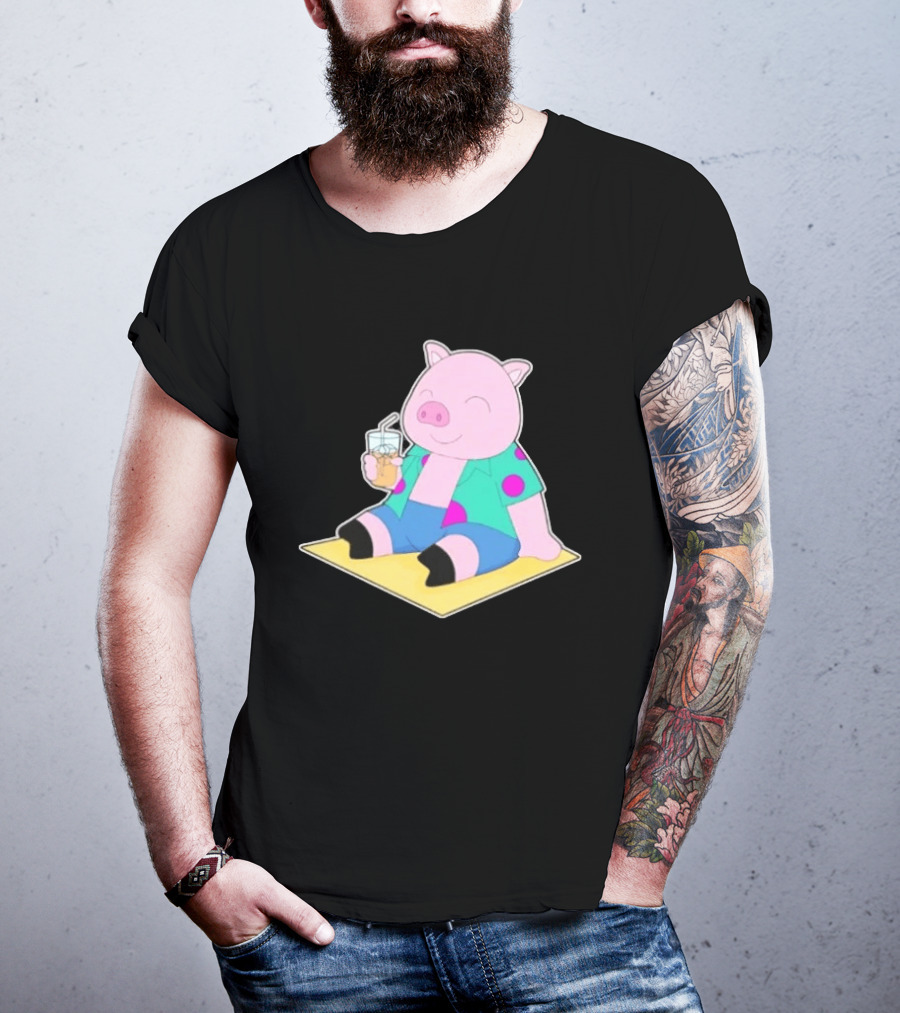 Pig Beach Beverage Summer Relaxation Fun T-Shirt