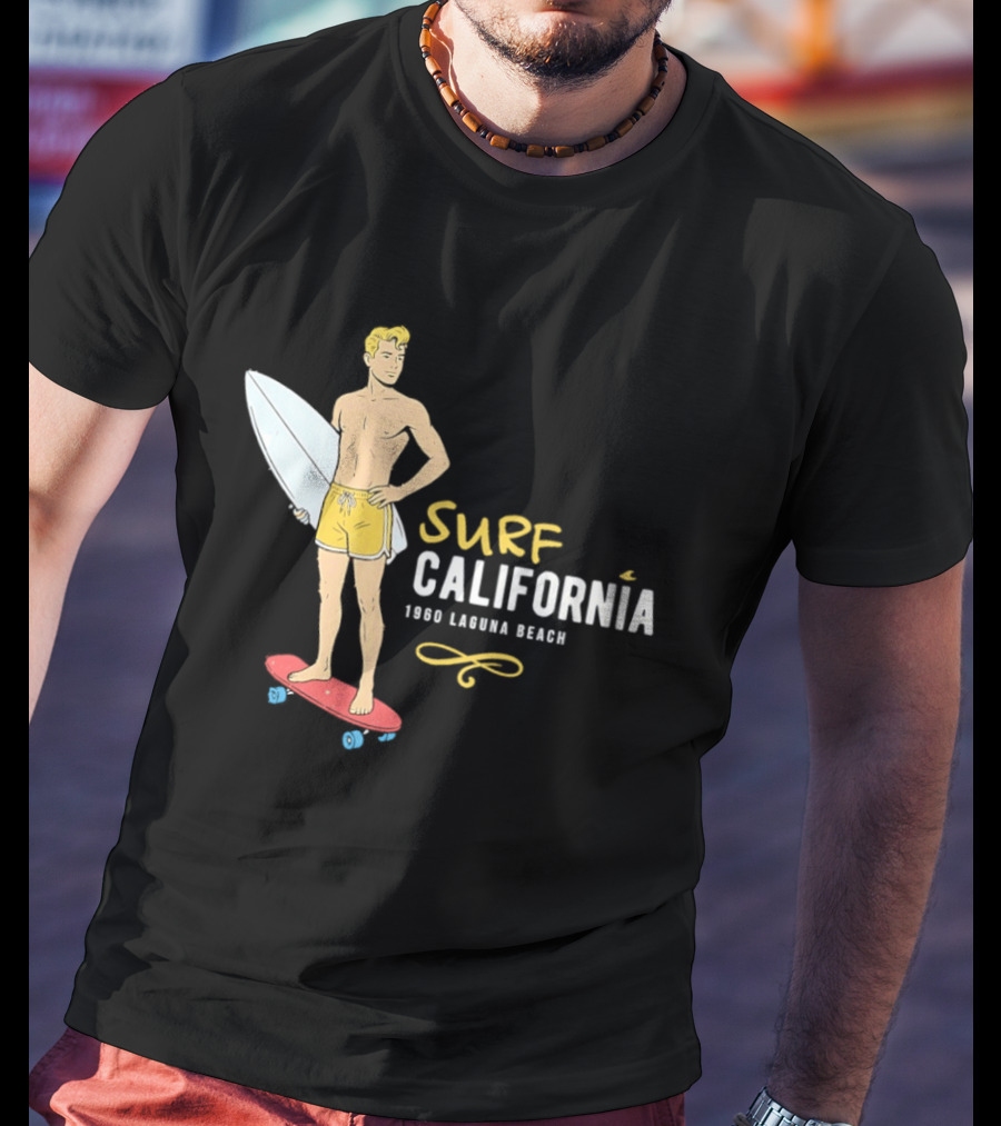 Surf California Laguna Beach Surfer Skateboard Vintage Vibes T-Shirt