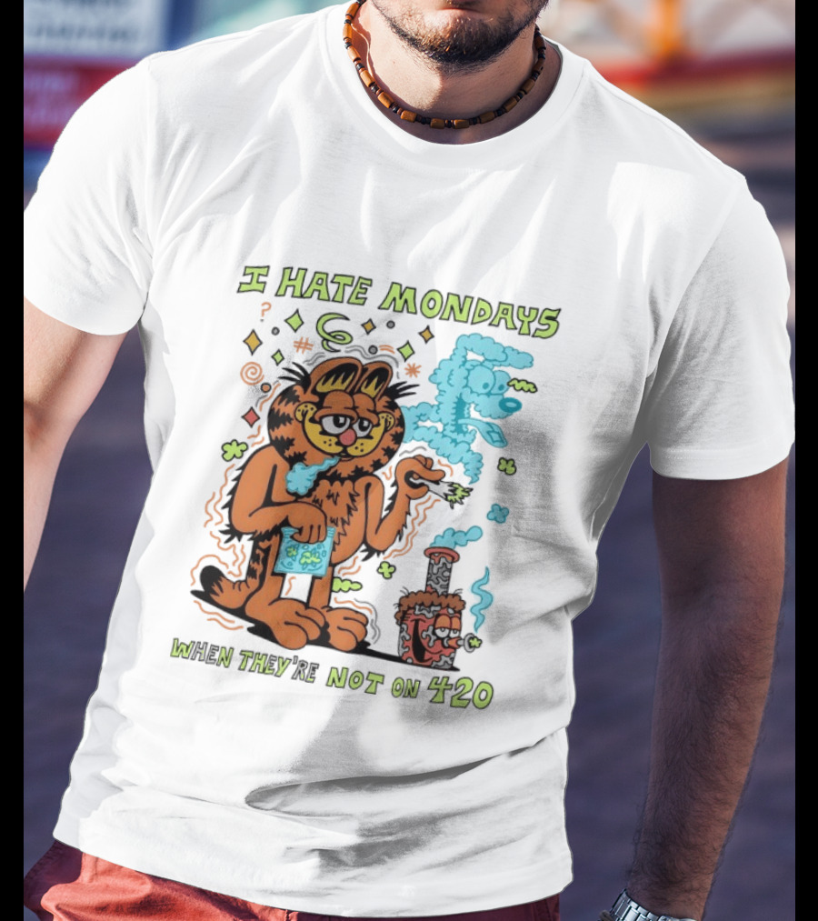 I Hate Mondays Orange Cat When They're Not On 420 Smoking Cartoon T-Shirt