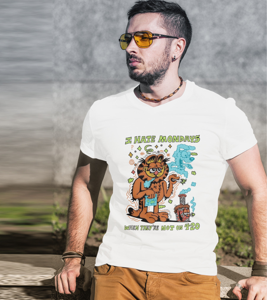 I Hate Mondays Orange Cat When They're Not On 420 Smoking Cartoon T-Shirt