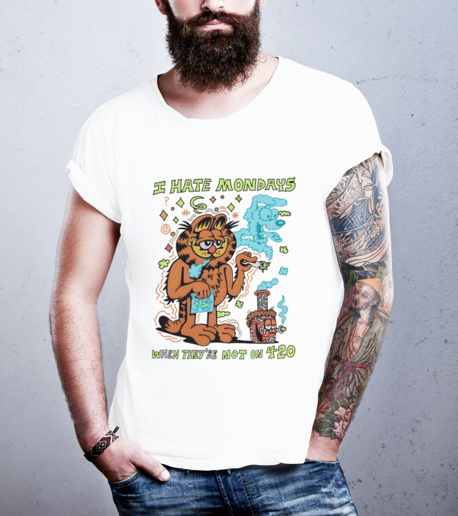 I Hate Mondays Orange Cat When They're Not On 420 Smoking Cartoon T-Shirt