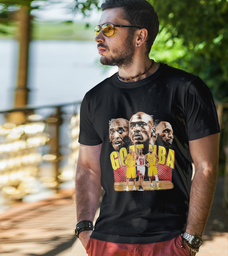 GOAT NBA Kobe Bryant Michael Jordan LeBron James Lakers Bulls Collage T-Shirt