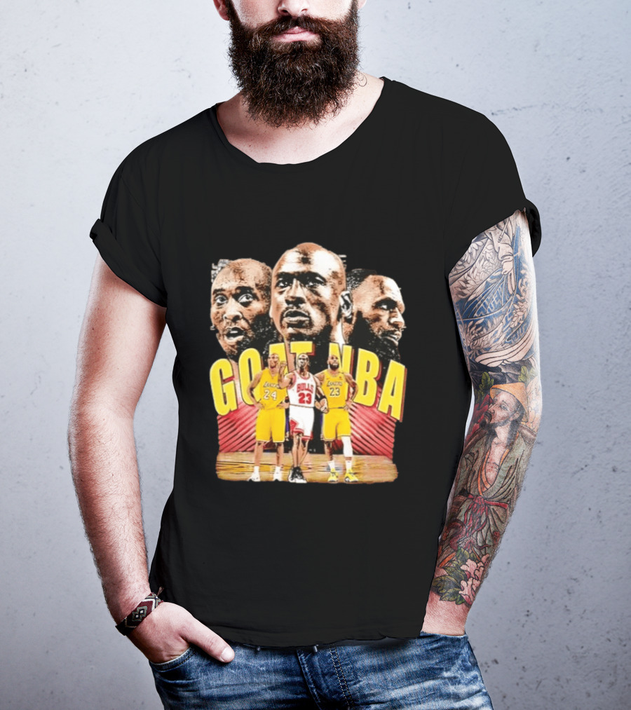 GOAT NBA Kobe Bryant Michael Jordan LeBron James Lakers Bulls Collage T-Shirt