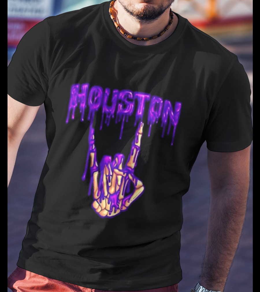 Houston Drip Skeleton Hand Gesture 2026 Purple T-Shirt