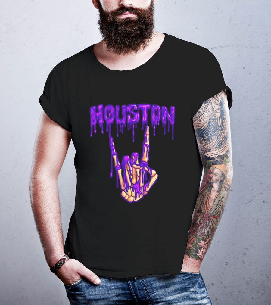 Houston Drip Skeleton Hand Gesture 2026 Purple T-Shirt