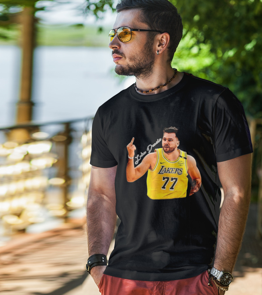 Luka Doncic Lakers 77 Middle Finger Gesture Nike Basketball Jersey T-Shirt