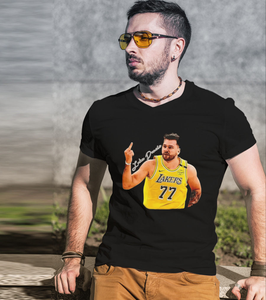 Luka Doncic Lakers 77 Middle Finger Gesture Nike Basketball Jersey T-Shirt