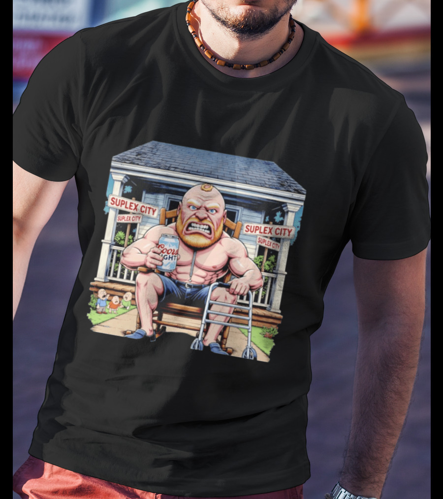 Retirement Suplex City Coors Light Angry Wrestler With Walker On Porch T-Shirt