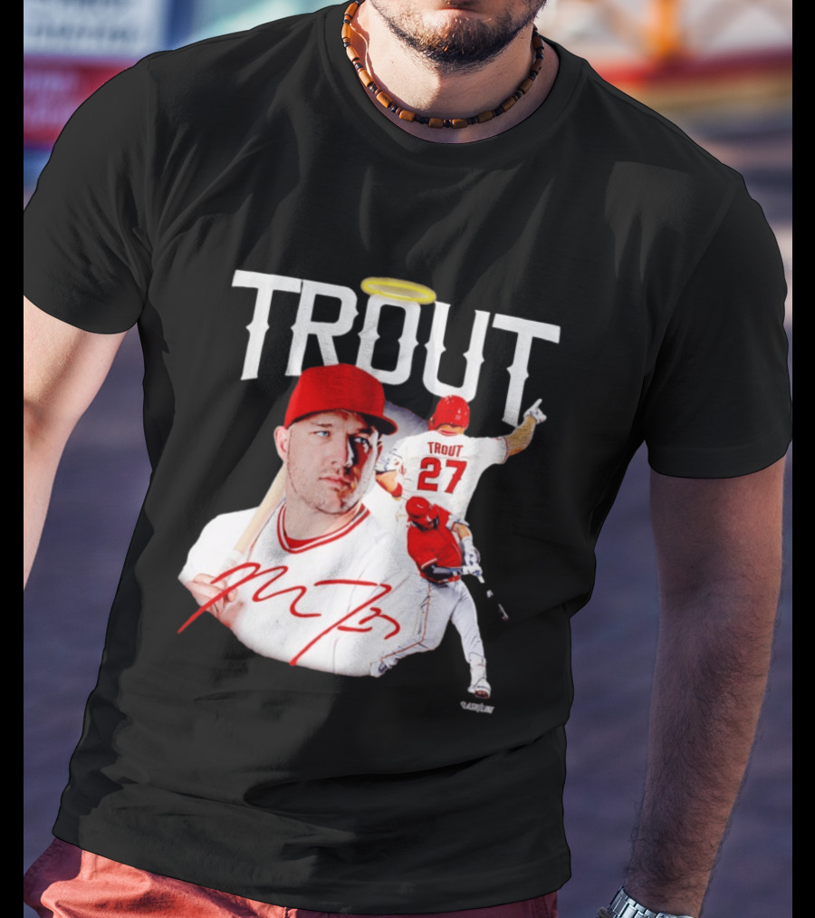 Mike Trout Los Angeles Angels 27 Halo Collage T-Shirt