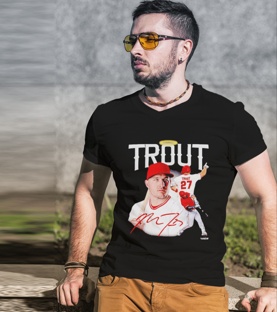 Mike Trout Los Angeles Angels 27 Halo Collage T-Shirt