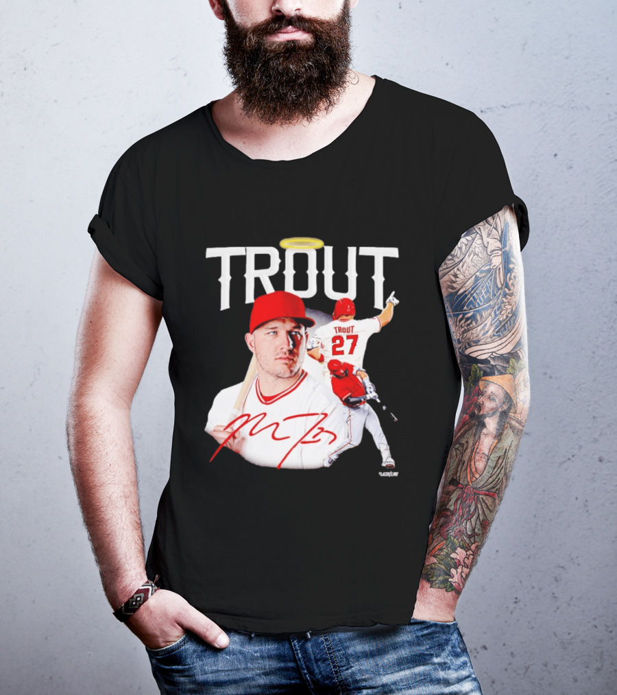 Mike Trout Los Angeles Angels 27 Halo Collage T-Shirt