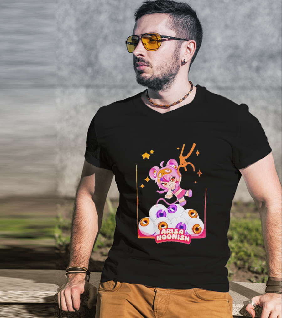 Playful Arisa Noonish With Seven Eyes Anime Character And Stars T-Shirt
