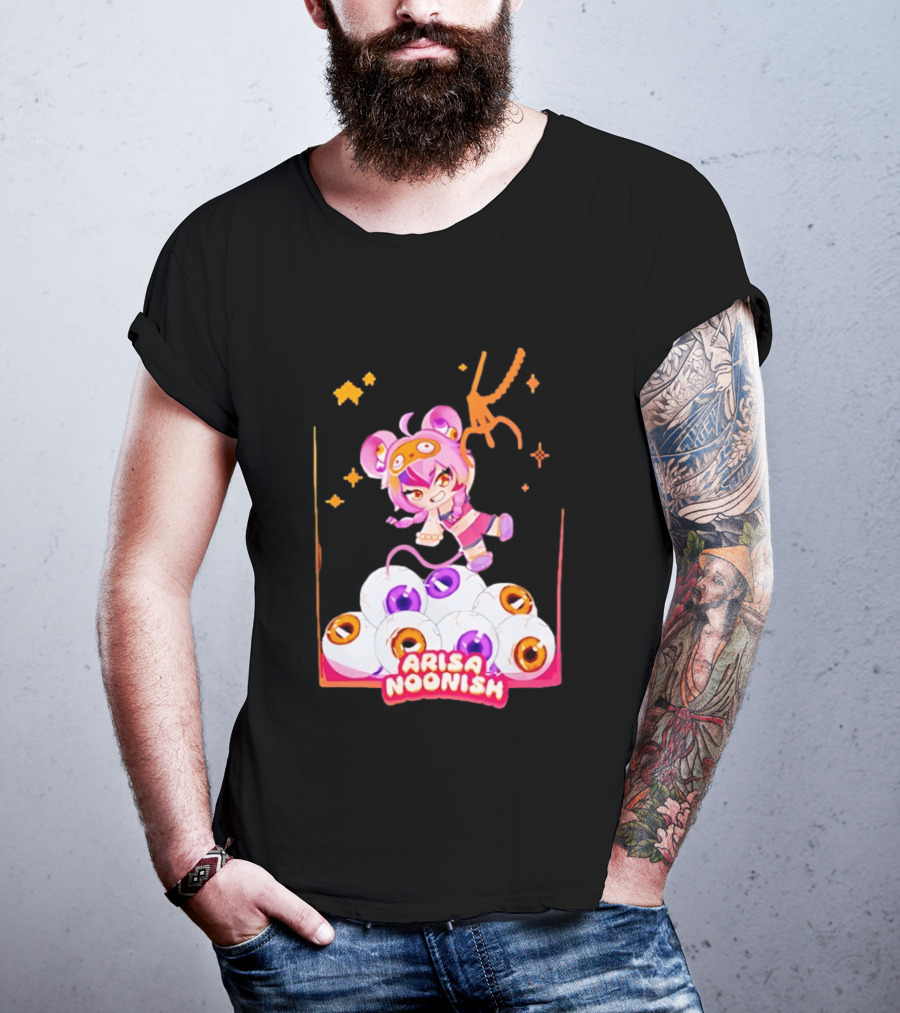 Playful Arisa Noonish With Seven Eyes Anime Character And Stars T-Shirt