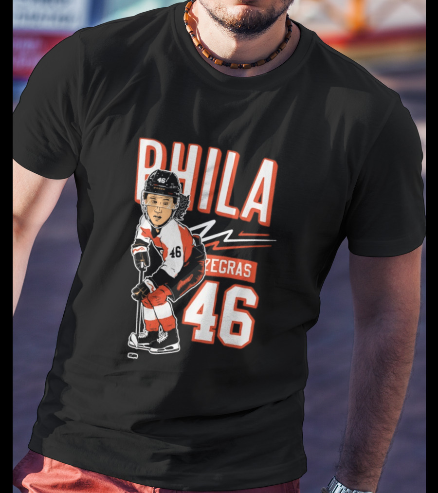 Phila Zegras 46 Caricature Philadelphia Flyers NHL Hockey 2026 T-Shirt