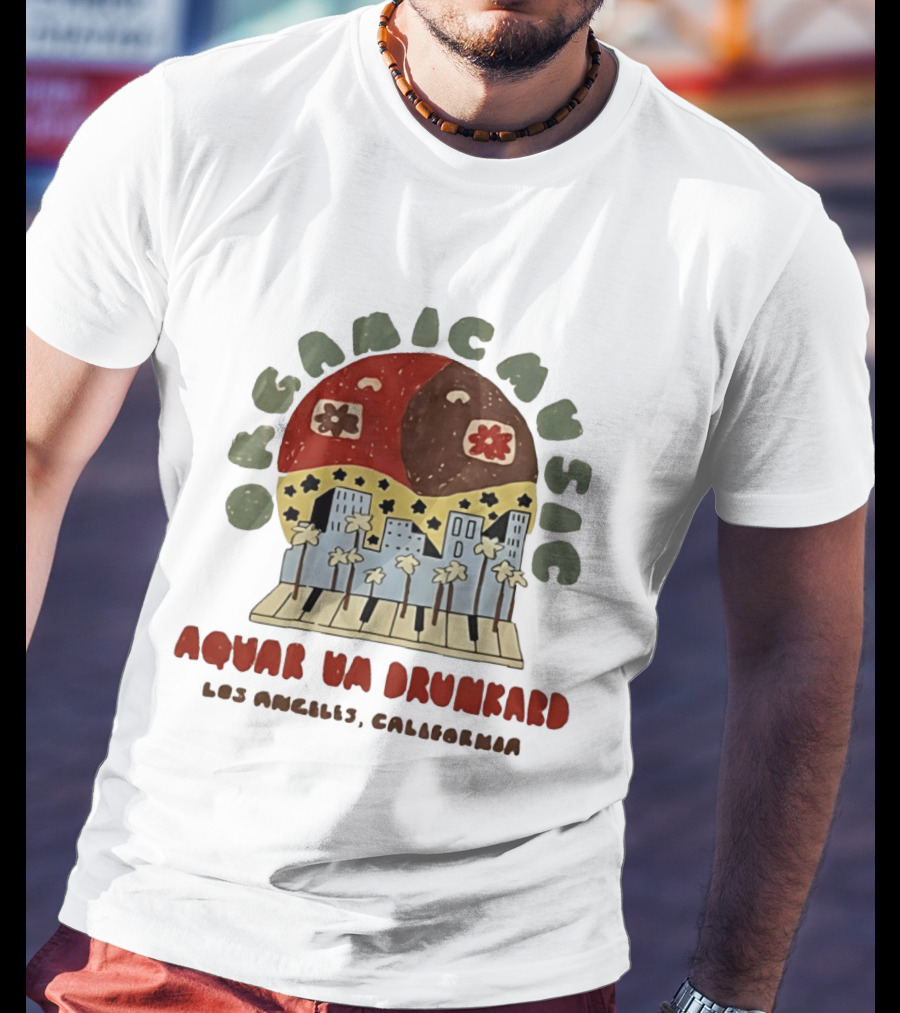 Organic Music Aquarium Drunkard Los Angeles California City Skyline Piano T-Shirt