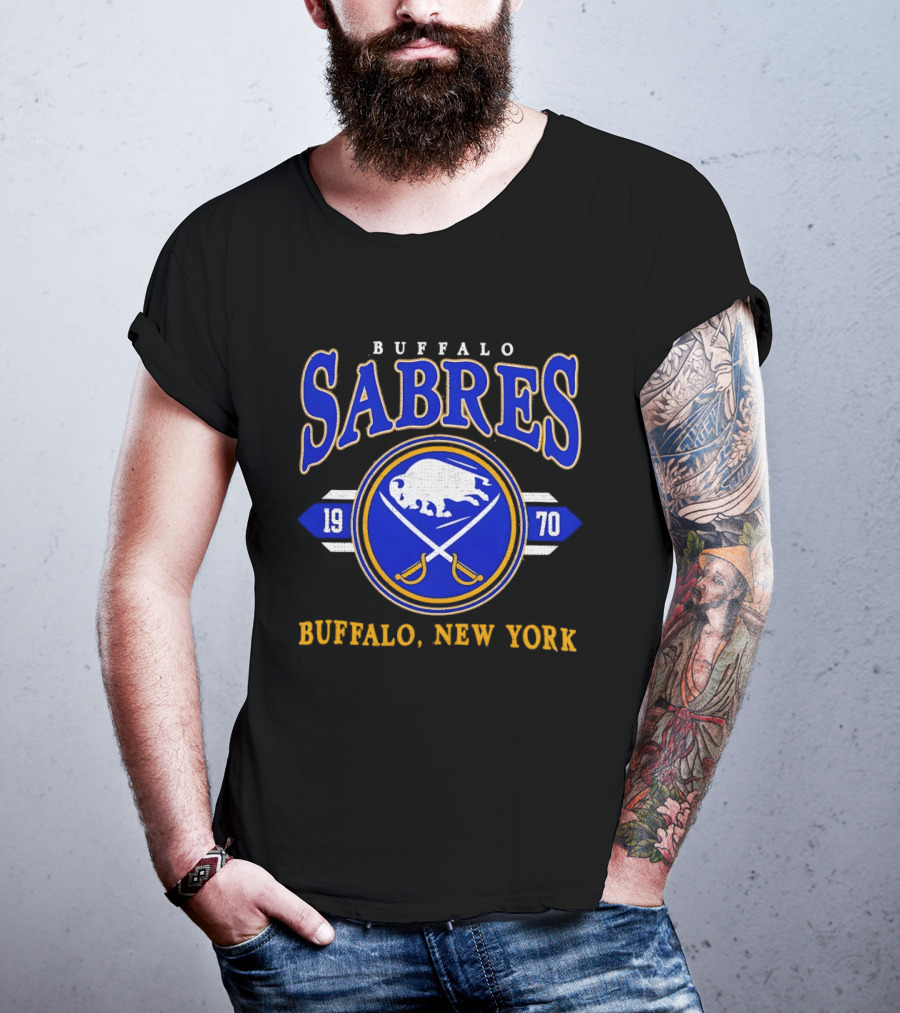 Buffalo Sabres 1970 Hockey Buffalo New York NHL Vintage Blue Gold T-Shirt
