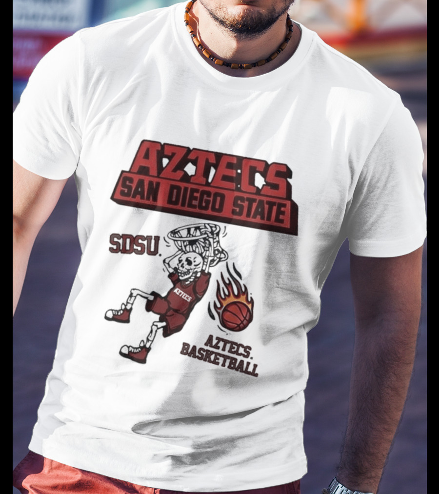 Aztecs San Diego State SDSU Skeleton Dunking Flaming Basketball T-Shirt