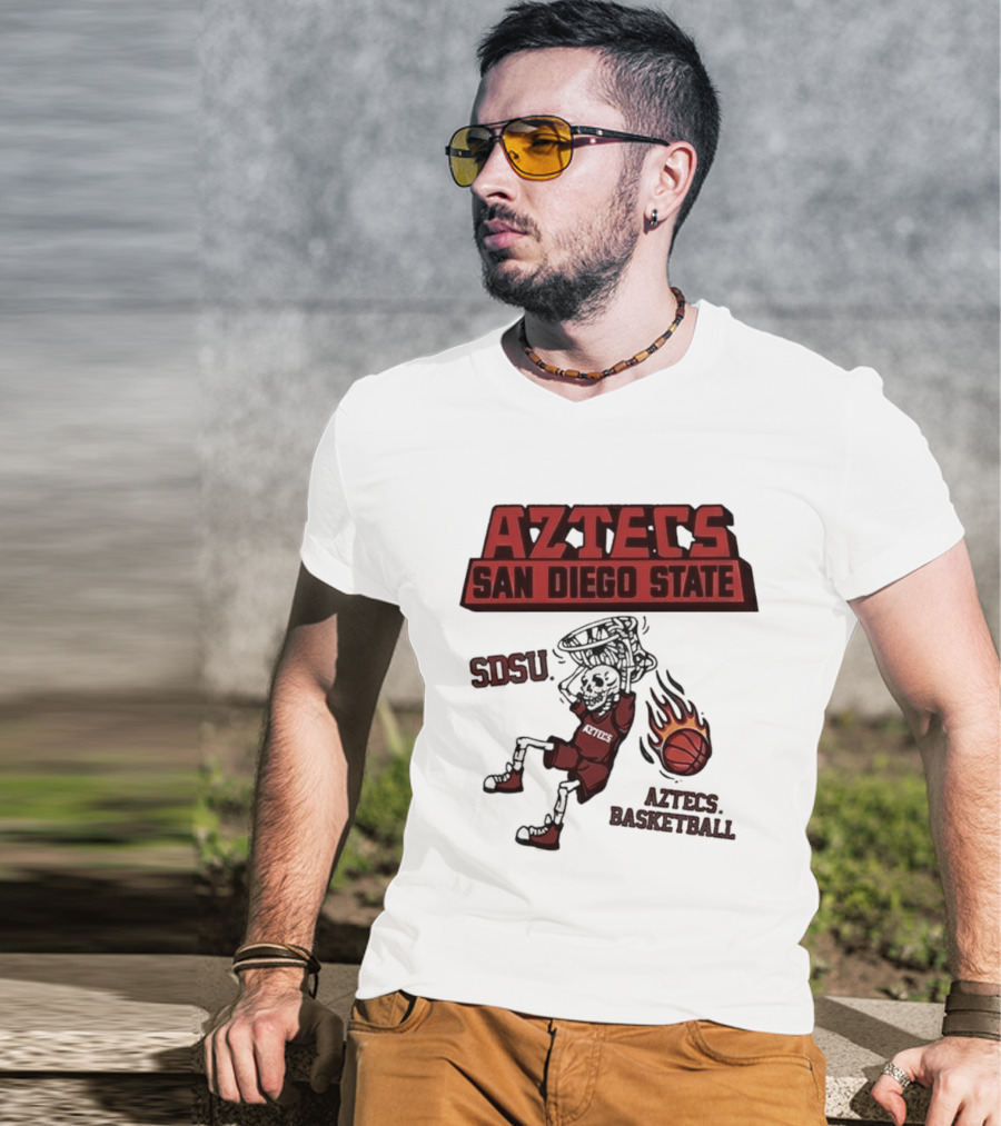 Aztecs San Diego State SDSU Skeleton Dunking Flaming Basketball T-Shirt