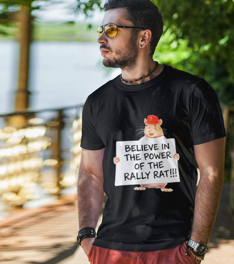 Believe In The Power Of The Rally Rat Red Cap Baseball Fan Spirit T-Shirt