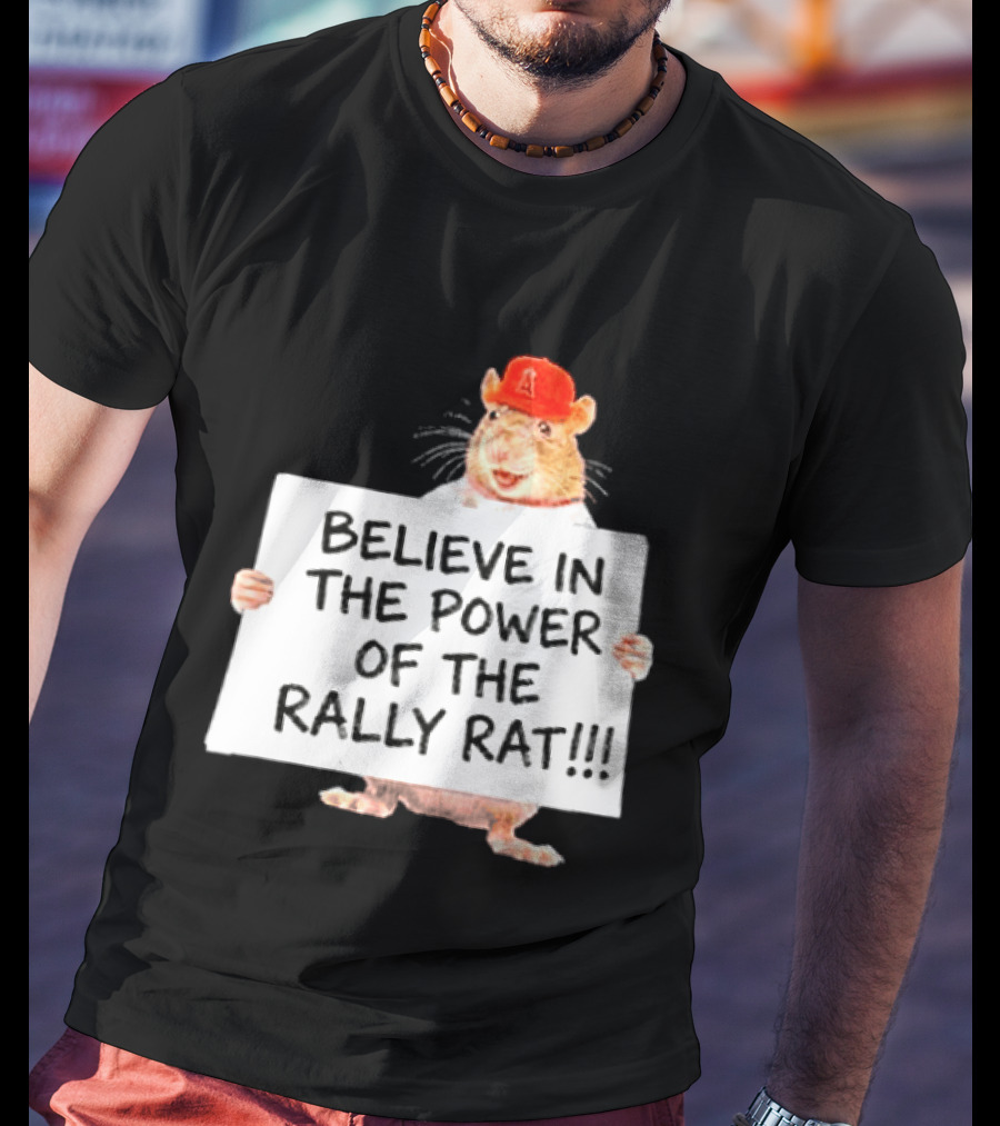 Believe In The Power Of The Rally Rat Red Cap Baseball Fan Spirit T-Shirt