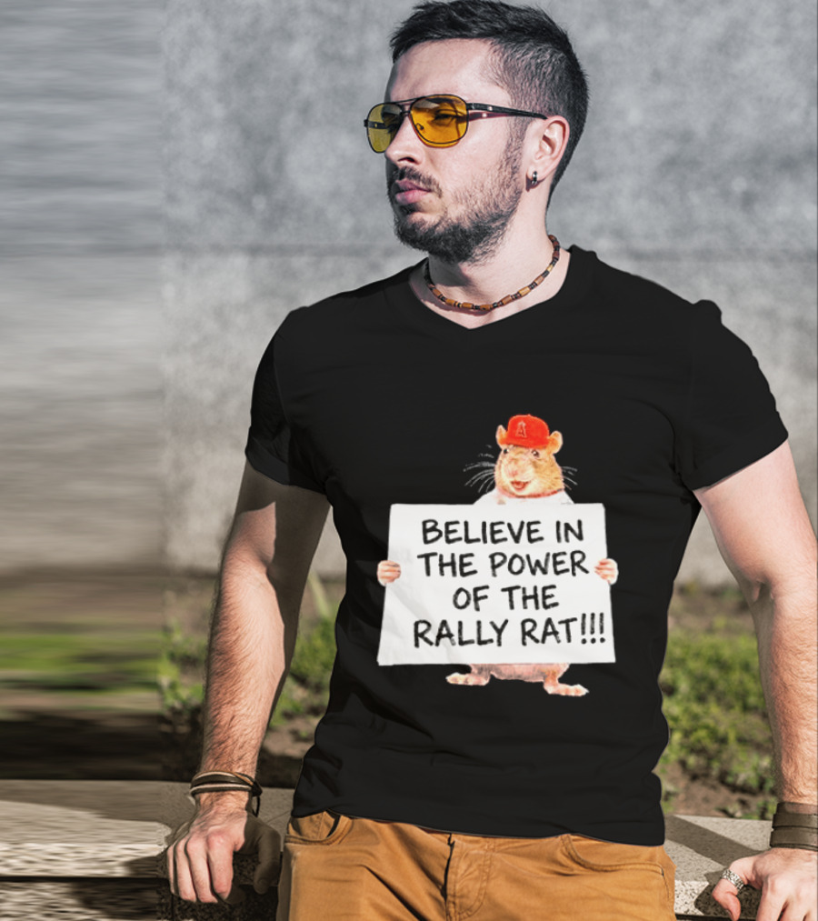 Believe In The Power Of The Rally Rat Red Cap Baseball Fan Spirit T-Shirt