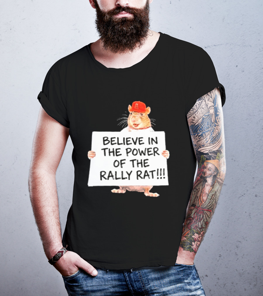 Believe In The Power Of The Rally Rat Red Cap Baseball Fan Spirit T-Shirt