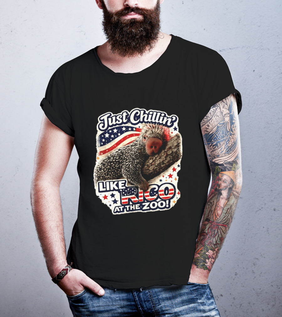 Just Chillin' Like Rico At The Zoo Patriotic Porcupine Vibes T-Shirt