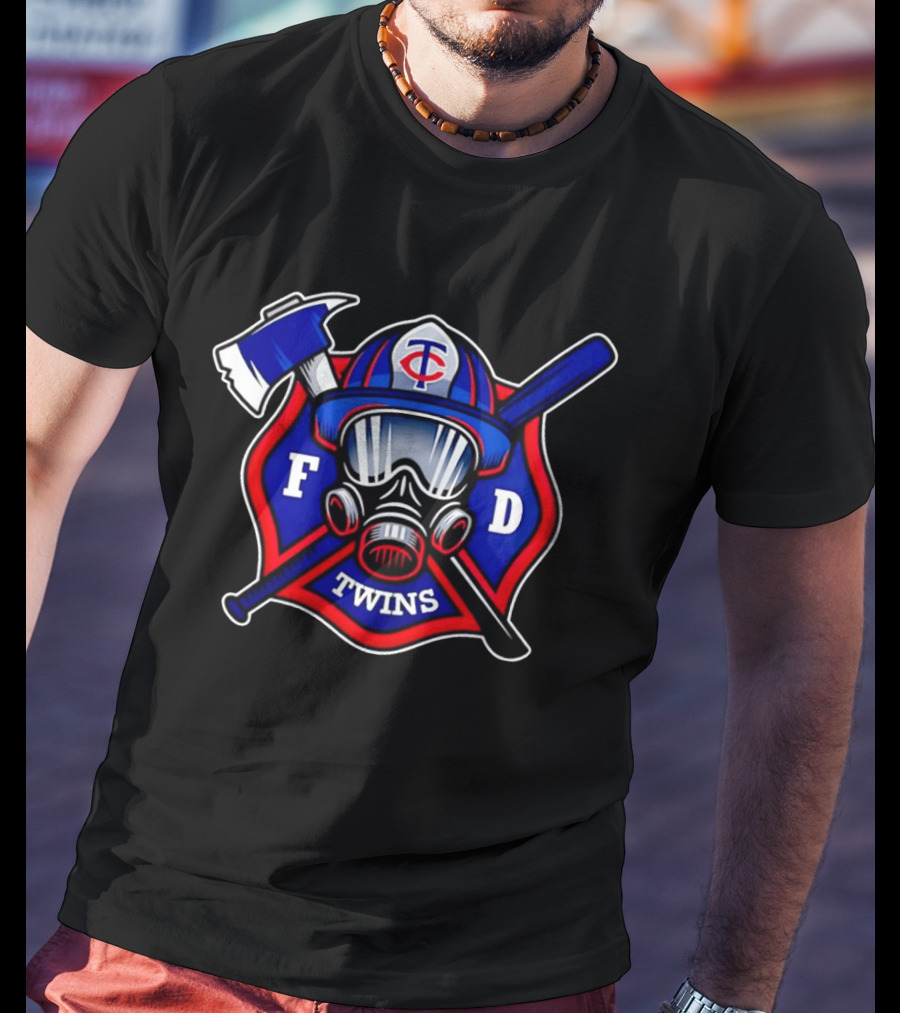Minnesota Twins FD Firefighters Helmet Axe Baseball Bat T-Shirt