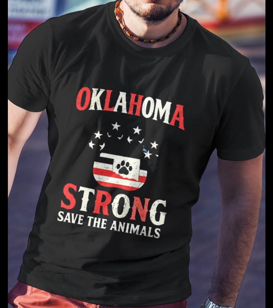 Oklahoma Strong Save The Animals Paw Print Flag Stars T-Shirt
