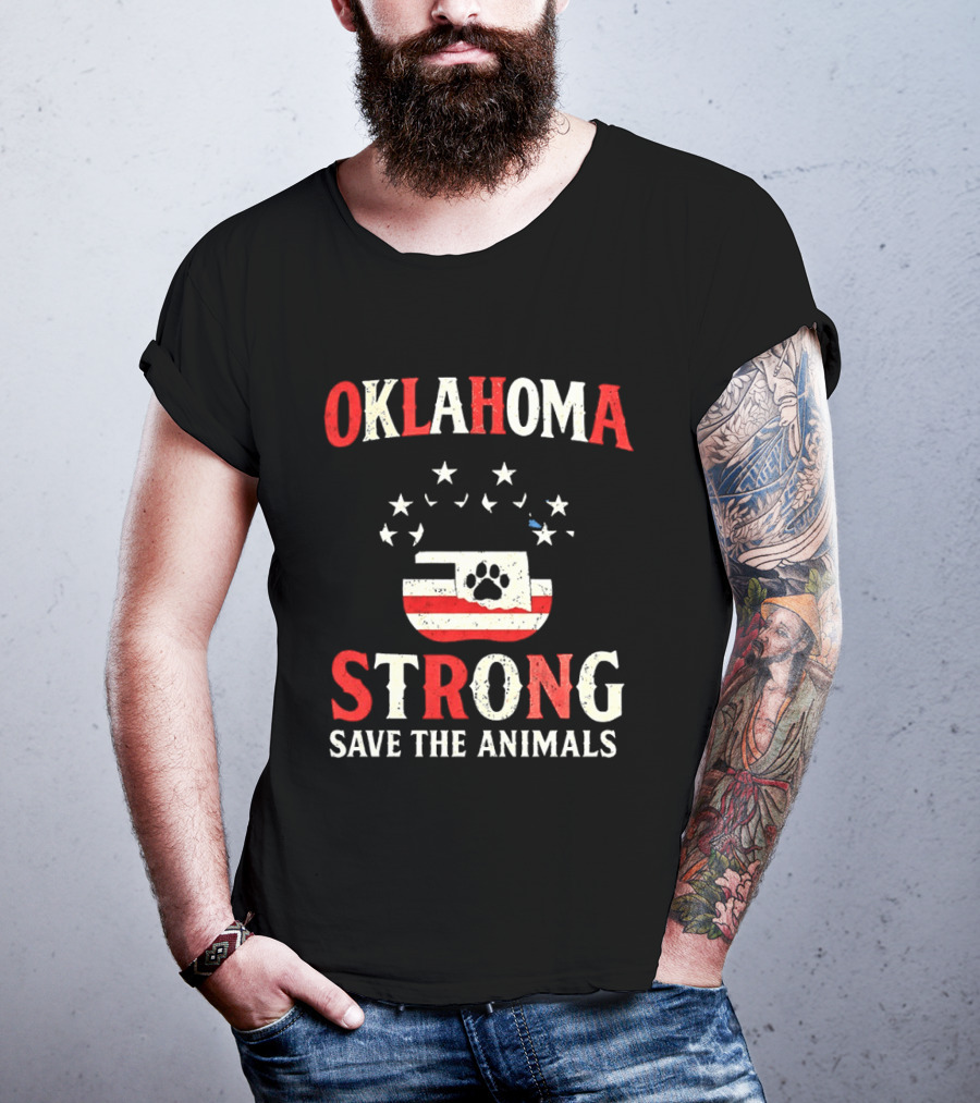 Oklahoma Strong Save The Animals Paw Print Flag Stars T-Shirt