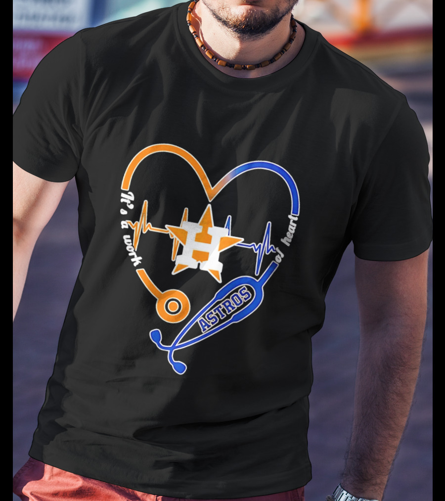 Houston Astros Nurse Heartbeat Stethoscope It's A Work Of Heart MLB T-Shirt