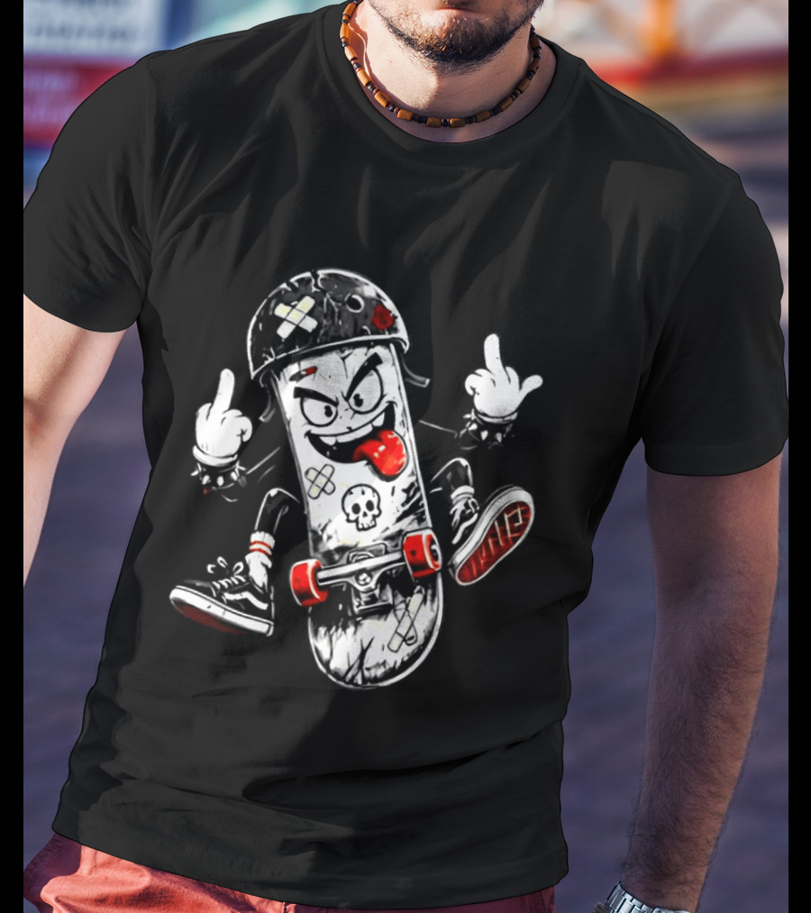 Skull Face Skateboard Cartoon Character With Attitude T-Shirt