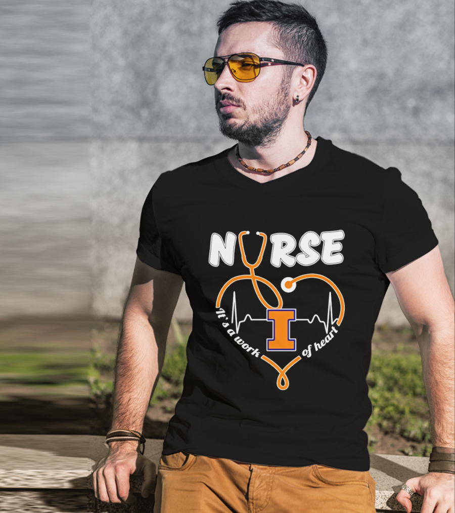 Nurse Illinois Fighting Illini It's A Work Of Heart Stethoscope Heart T-Shirt